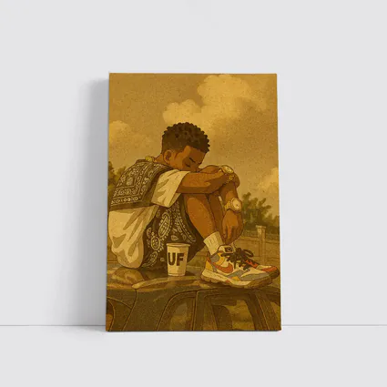 Young Man Sitting On Car Rooftop Illustration