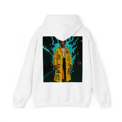 Young Man Yellow Coat Glowing Urban Night