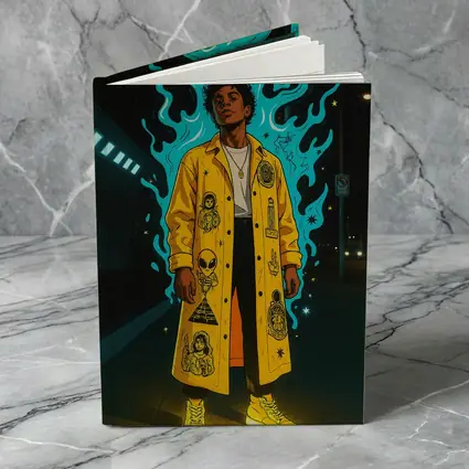 Young Man Yellow Coat Glowing Urban Night