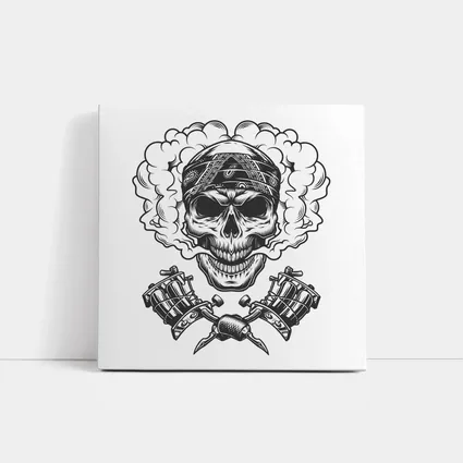 Skull Bandana Crossed Tattoo Machines Smoke