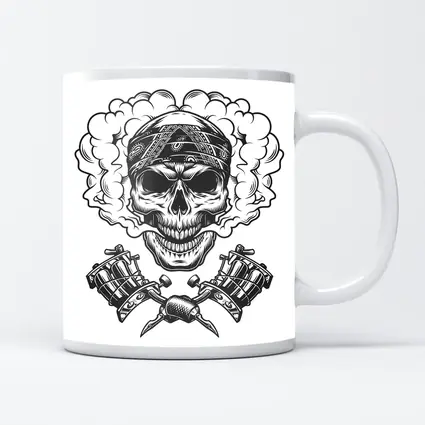 Skull Bandana Crossed Tattoo Machines Smoke