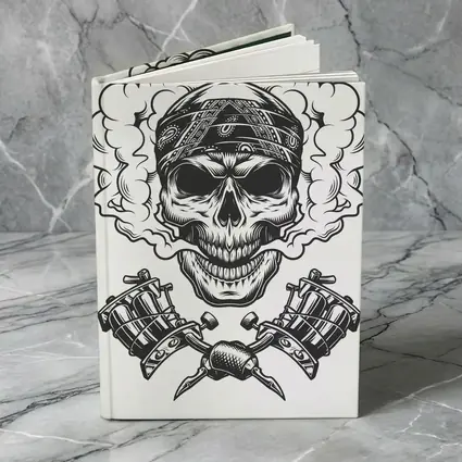 Skull Bandana Crossed Tattoo Machines Smoke