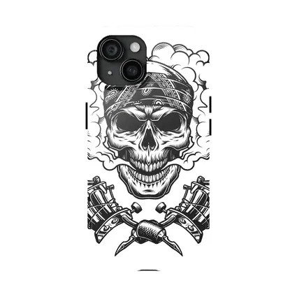Skull Bandana Crossed Tattoo Machines Smoke