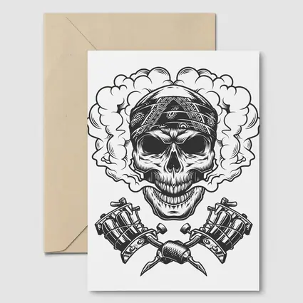 Skull Bandana Crossed Tattoo Machines Smoke