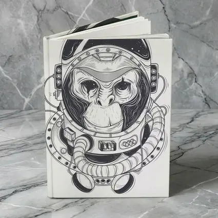 Chimp Astronaut Space Suit Black White