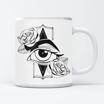 All Seeing Eye Roses Black White Tattoo