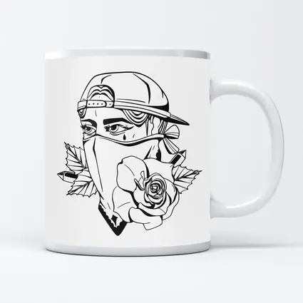 Masked Figure Snapback Rose Tattoo Art