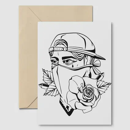 Masked Figure Snapback Rose Tattoo Art