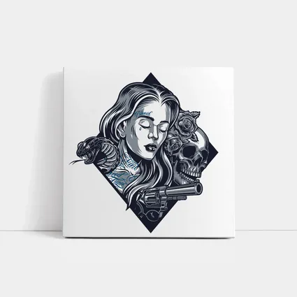 Chicano Tattoo Woman Skull Snake Roses