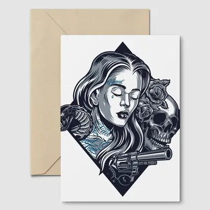 Chicano Tattoo Woman Skull Snake Roses