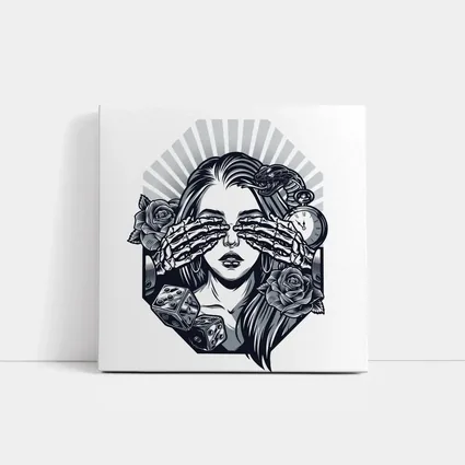 Skeleton Hands Woman Roses Dice Tattoo Art