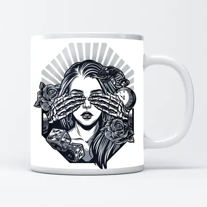 Skeleton Hands Woman Roses Dice Tattoo Art