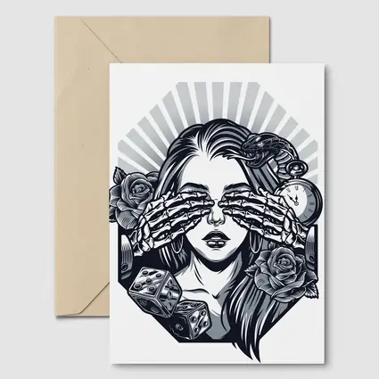Skeleton Hands Woman Roses Dice Tattoo Art