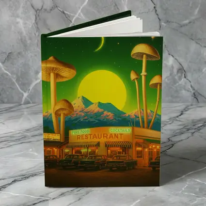Surreal Mushroom Restaurant Retro Night Scene