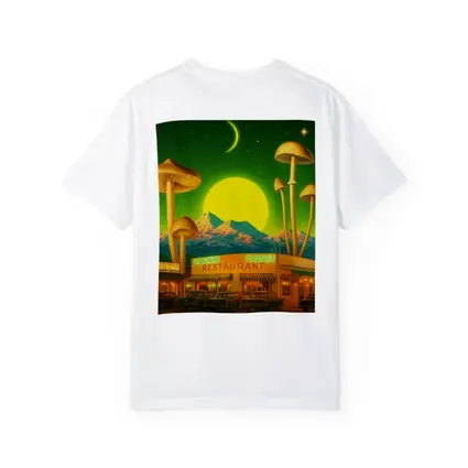 Surreal Mushroom Restaurant Retro Night Scene