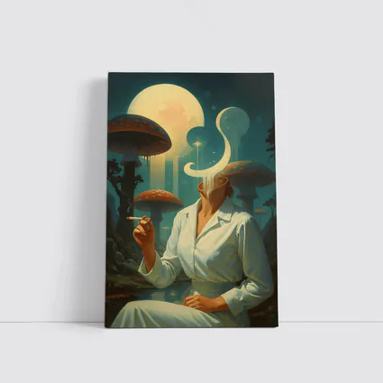 Surreal Woman Smoking Giant Mushroom Forest