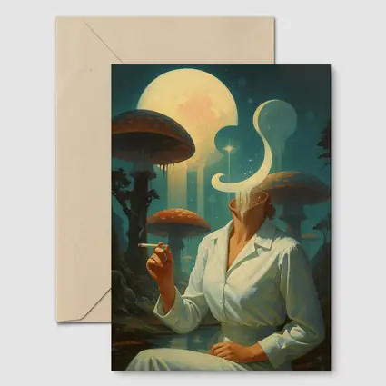 Surreal Woman Smoking Giant Mushroom Forest