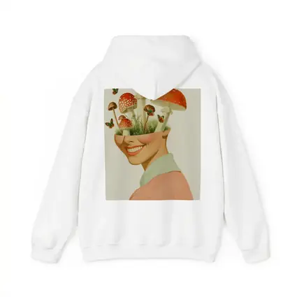 Smiling Woman Mushroom Head Collage Art