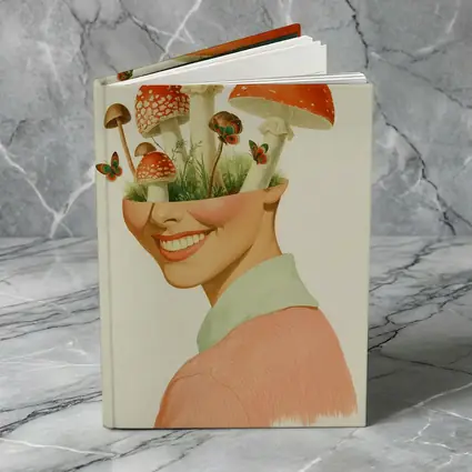 Smiling Woman Mushroom Head Collage Art