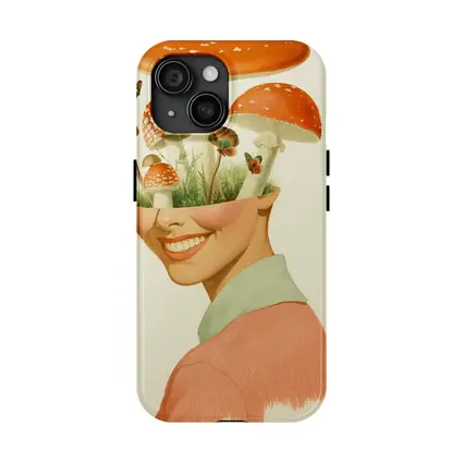Smiling Woman Mushroom Head Collage Art