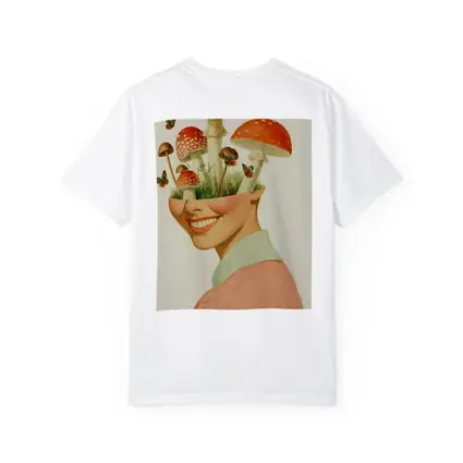 Smiling Woman Mushroom Head Collage Art