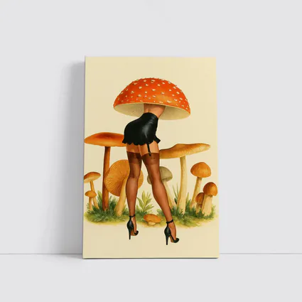 Mushroom Head Pin Up Woman Retro Art