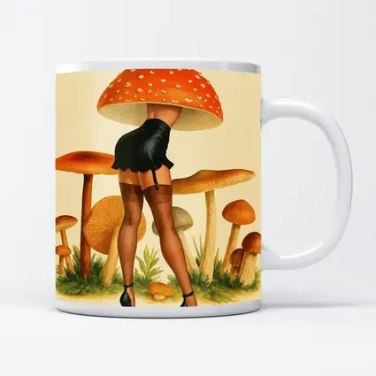 Mushroom Head Pin Up Woman Retro Art