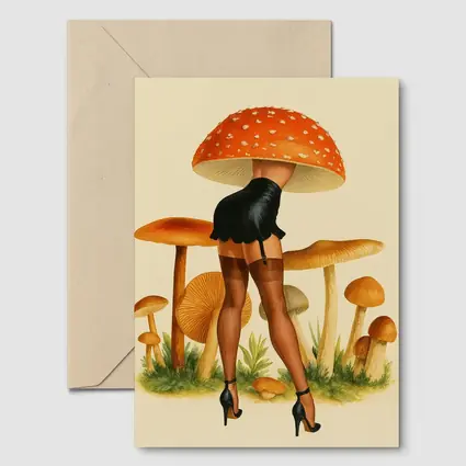 Mushroom Head Pin Up Woman Retro Art