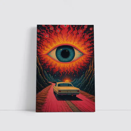 Psychedelic Eye Classic Car Desert Road