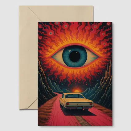 Psychedelic Eye Classic Car Desert Road