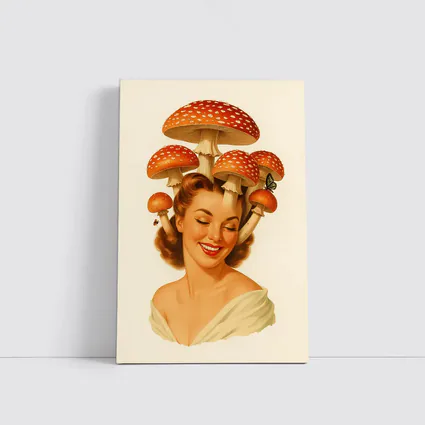Retro Pin Up Woman Mushroom Hat Art