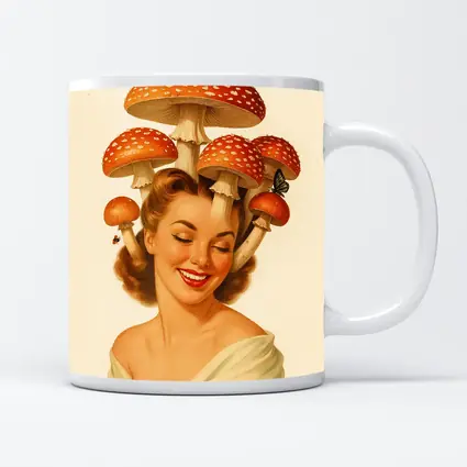 Retro Pin Up Woman Mushroom Hat Art