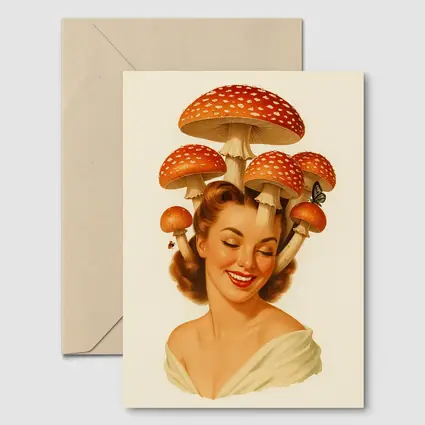 Retro Pin Up Woman Mushroom Hat Art