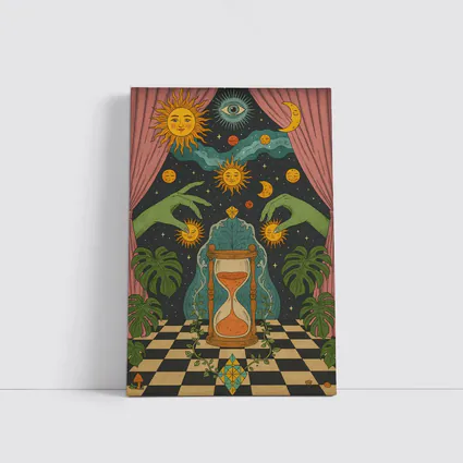 Mystical Hourglass Sun Moon Cosmic Art