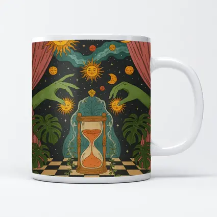 Mystical Hourglass Sun Moon Cosmic Art