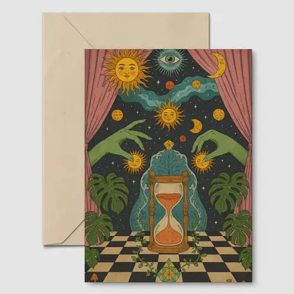 Mystical Hourglass Sun Moon Cosmic Art