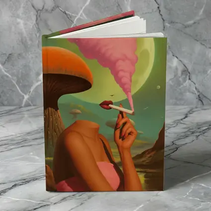 Surreal Woman Smoking Giant Mushroom Planet