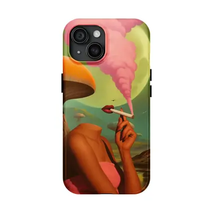 Surreal Woman Smoking Giant Mushroom Planet
