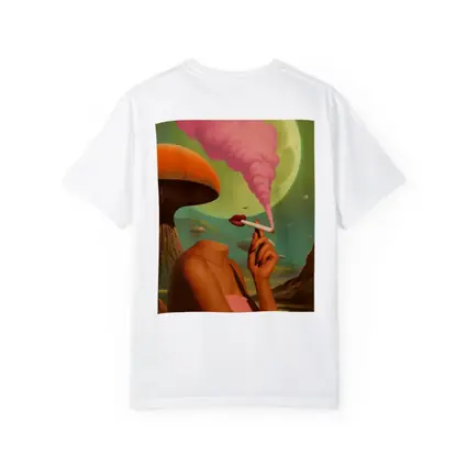 Surreal Woman Smoking Giant Mushroom Planet