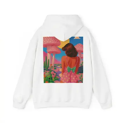Retro Girl Pink Mushroom Fantasy Desert Scene