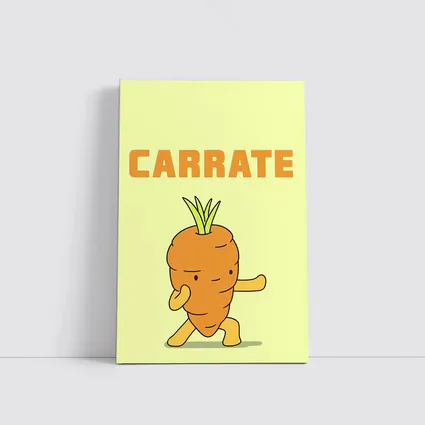 Funny Carrot Karate Cartoon Yellow Background