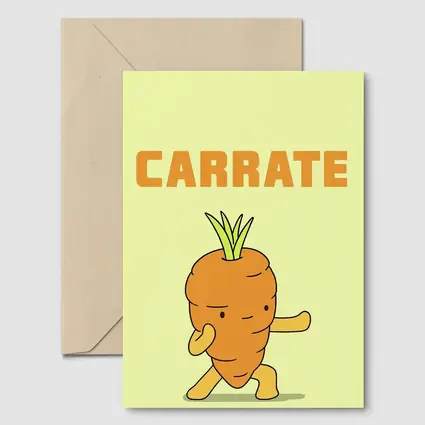 Funny Carrot Karate Cartoon Yellow Background