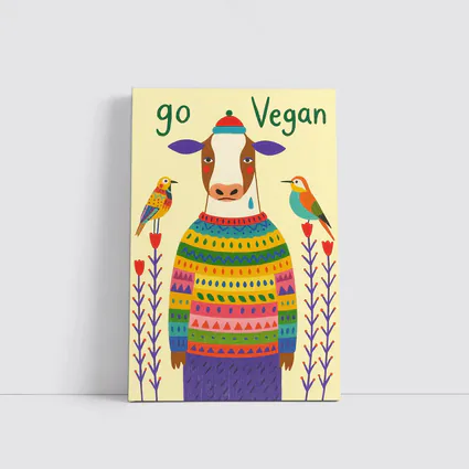 Go Vegan Cow Colorful Sweater Folk Art