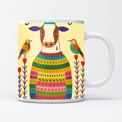 Go Vegan Cow Colorful Sweater Folk Art
