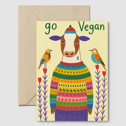 Go Vegan Cow Colorful Sweater Folk Art