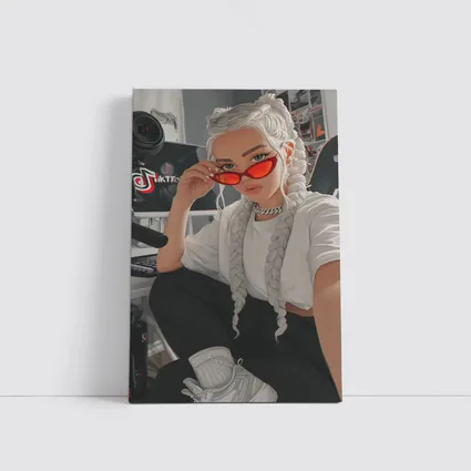 Anime Girl White Braids Red Sunglasses