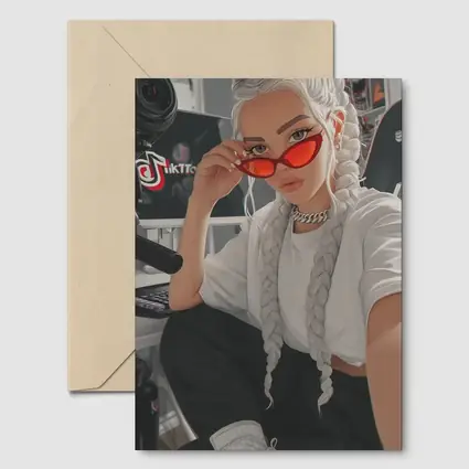Anime Girl White Braids Red Sunglasses