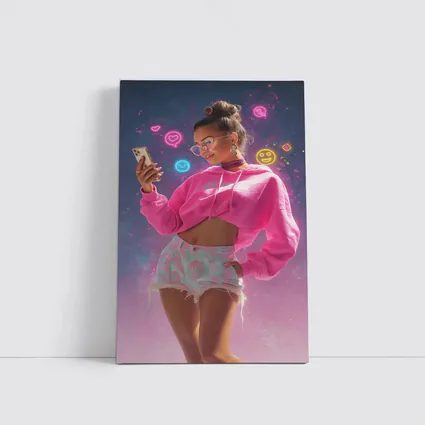 Trendy Girl Neon Social Media Digital Art