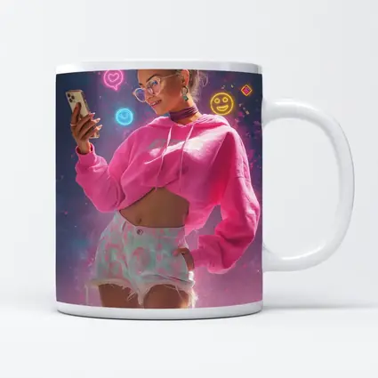 Trendy Girl Neon Social Media Digital Art