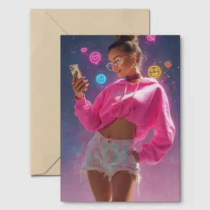 Trendy Girl Neon Social Media Digital Art